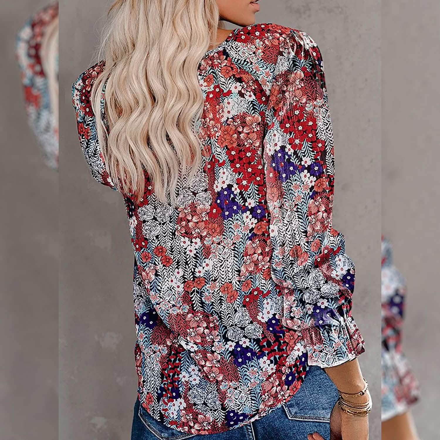 Dokotoo Women's Casual Boho Floral Printed V-Neck Top DailySale