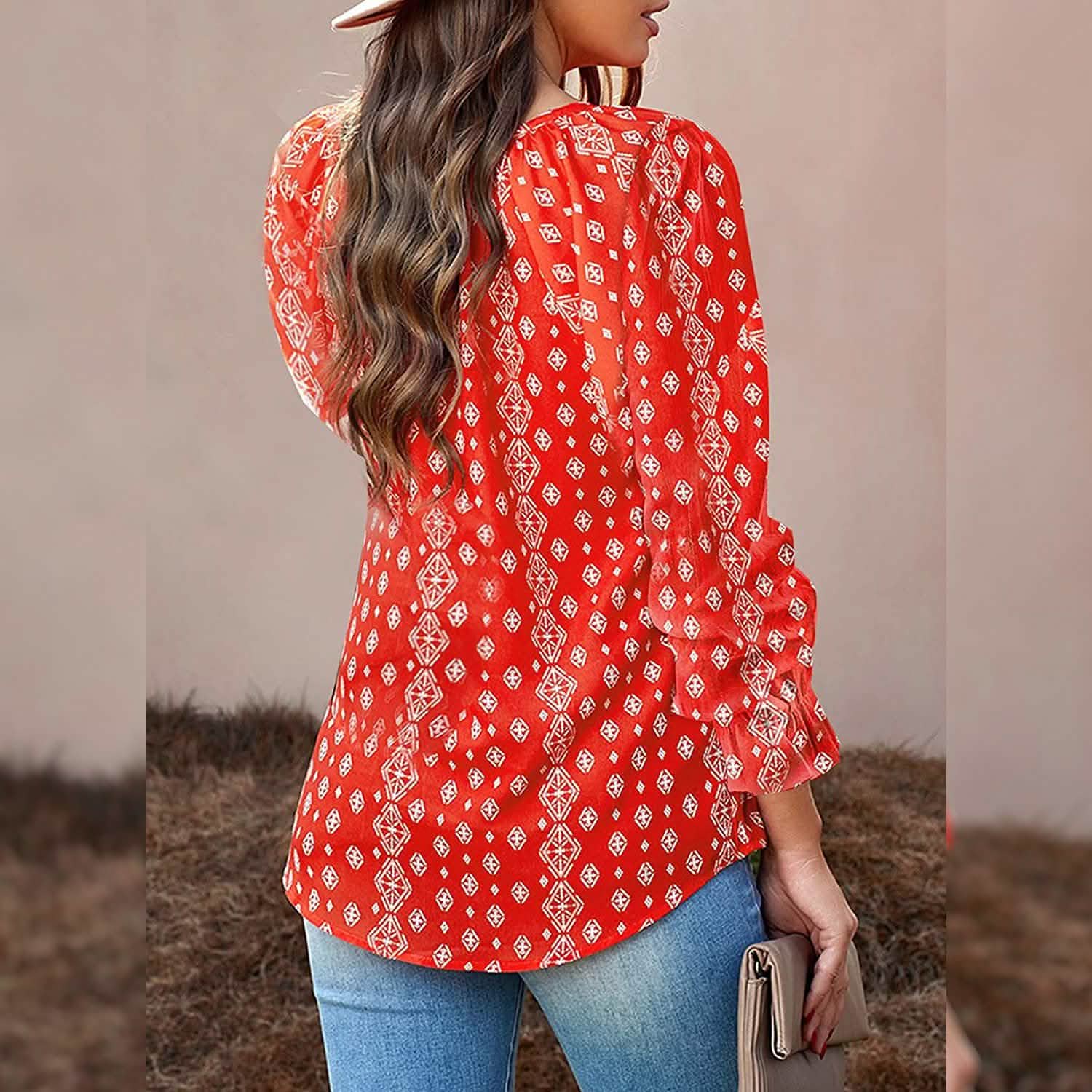 Dokotoo Women's Casual Boho Floral Printed V-Neck Top DailySale