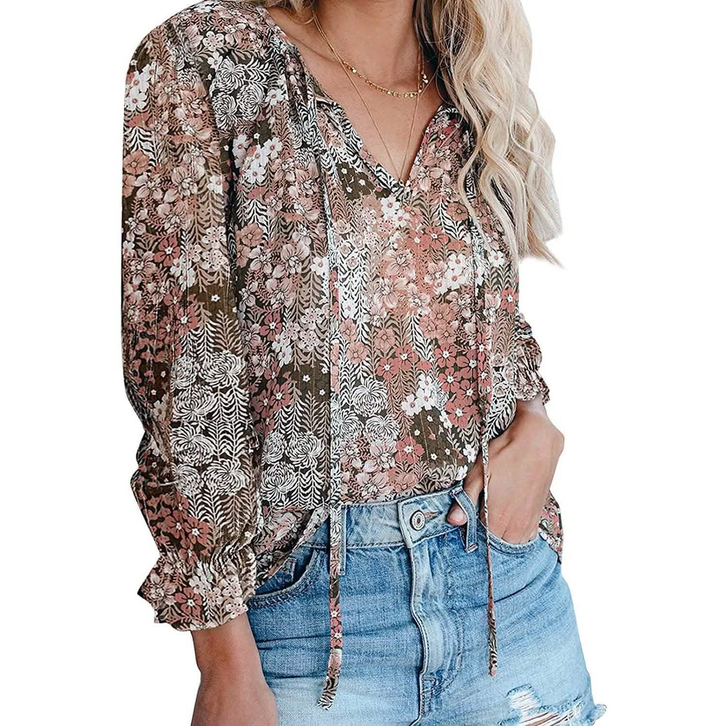 Dokotoo Women's Casual Boho Floral Printed V-Neck Top DailySale