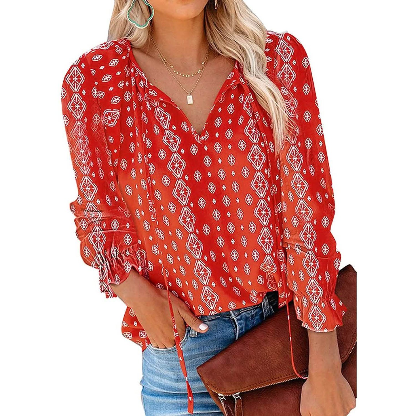 Dokotoo Women's Casual Boho Floral Printed V-Neck Top DailySale