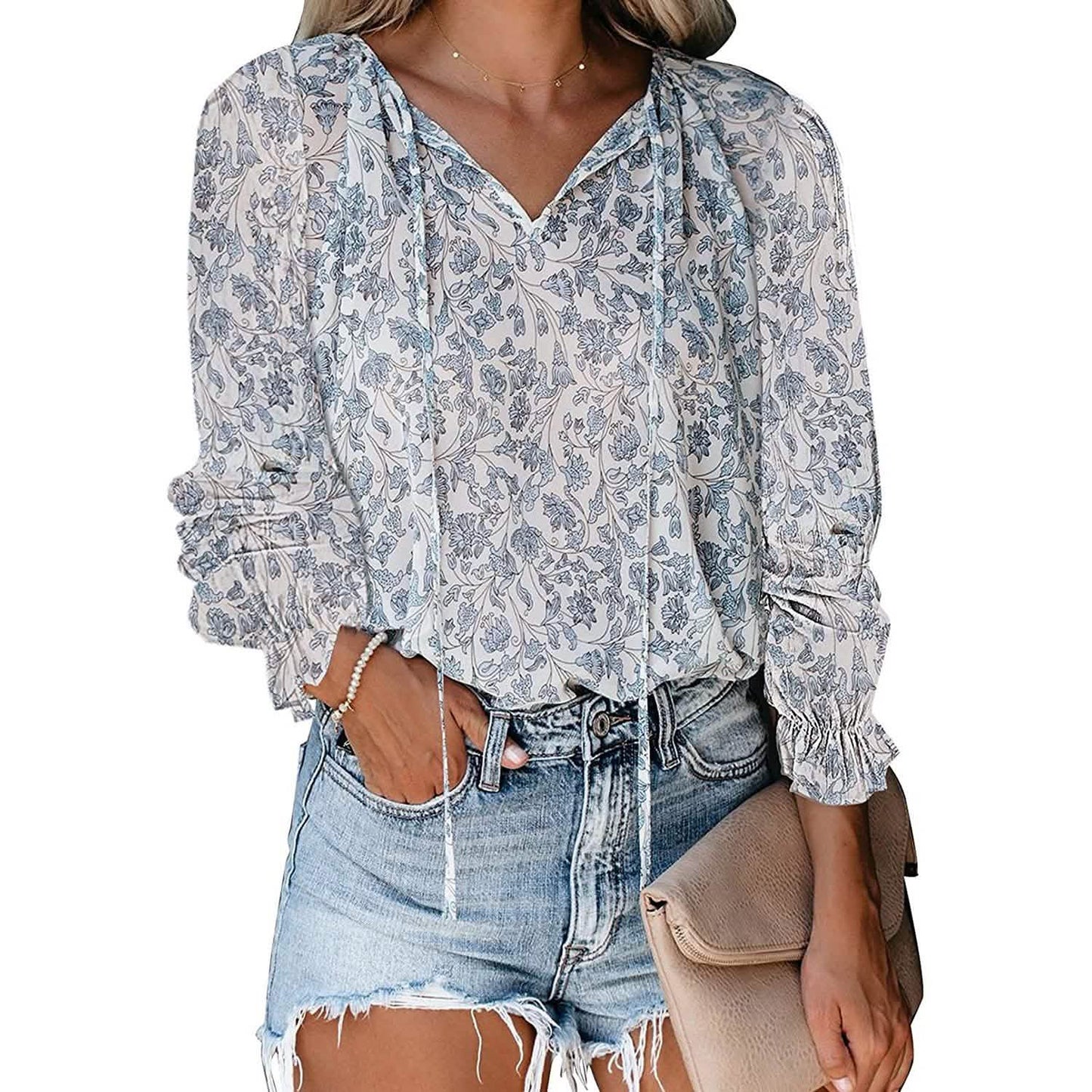 Dokotoo Women's Casual Boho Floral Printed V-Neck Top DailySale