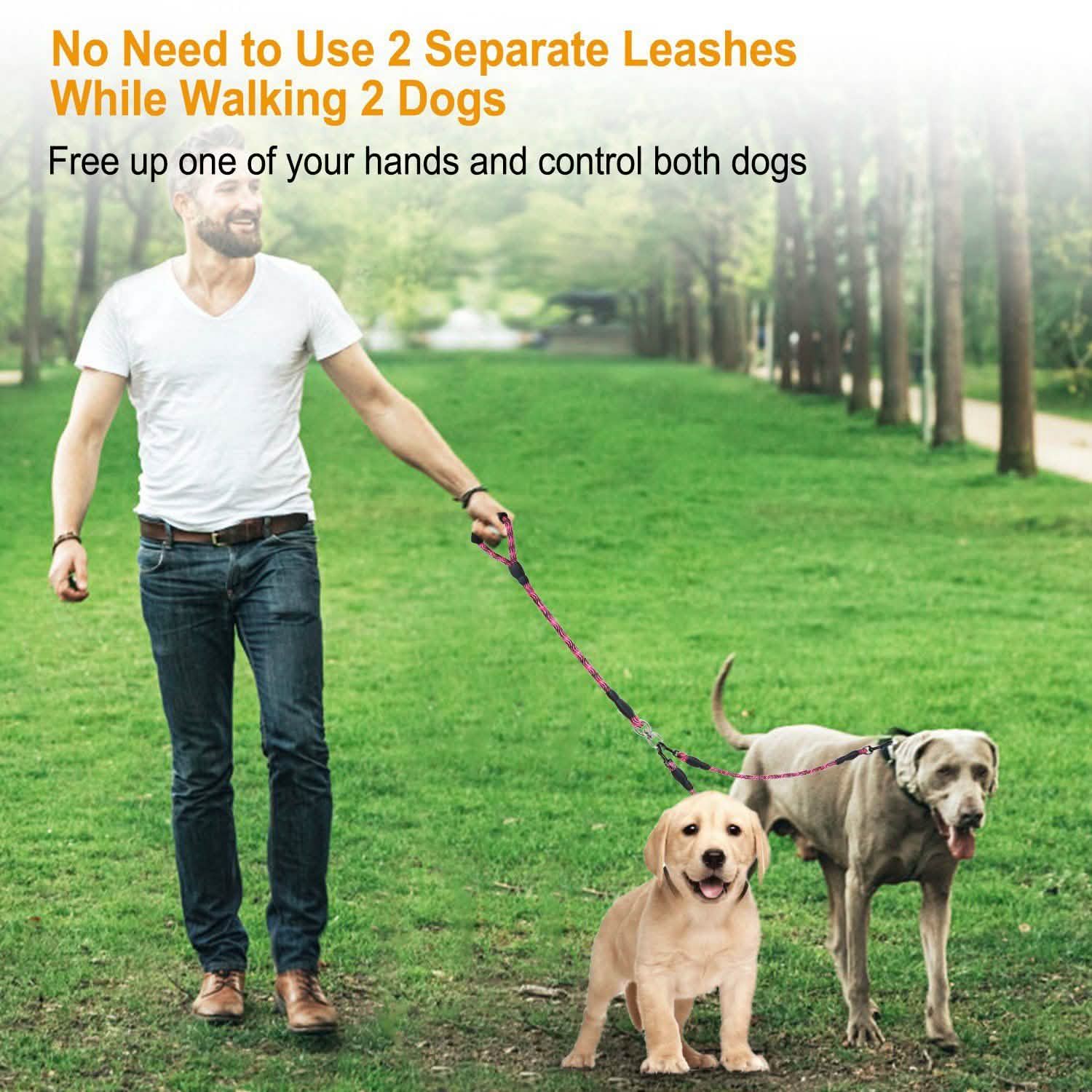 Double Dog Leash No-Tangle with Swivel Coupler Padded Handle DailySale