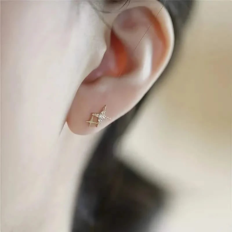 Double Star Design Stud Earrings Inlaid Zirconia DailySale