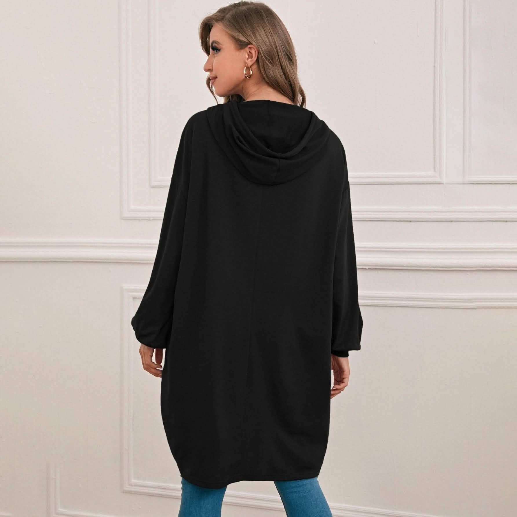 Drop Shoulder Dip Hem Thermal Longline Hoodie DailySale