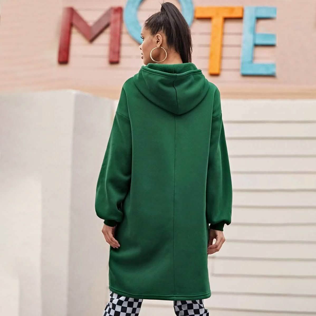 Drop Shoulder Dip Hem Thermal Longline Hoodie DailySale