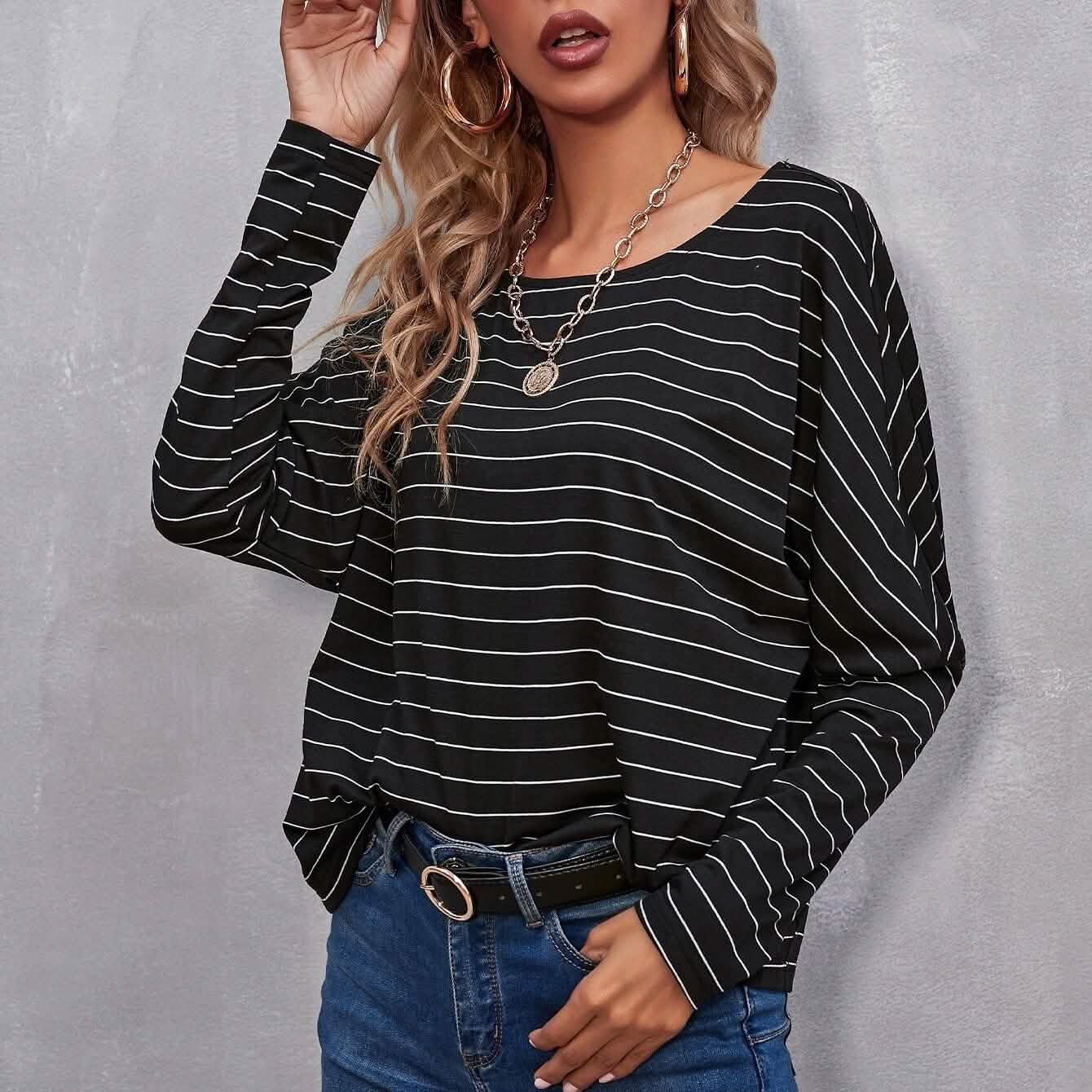 Drop Shoulder Striped Tee DailySale
