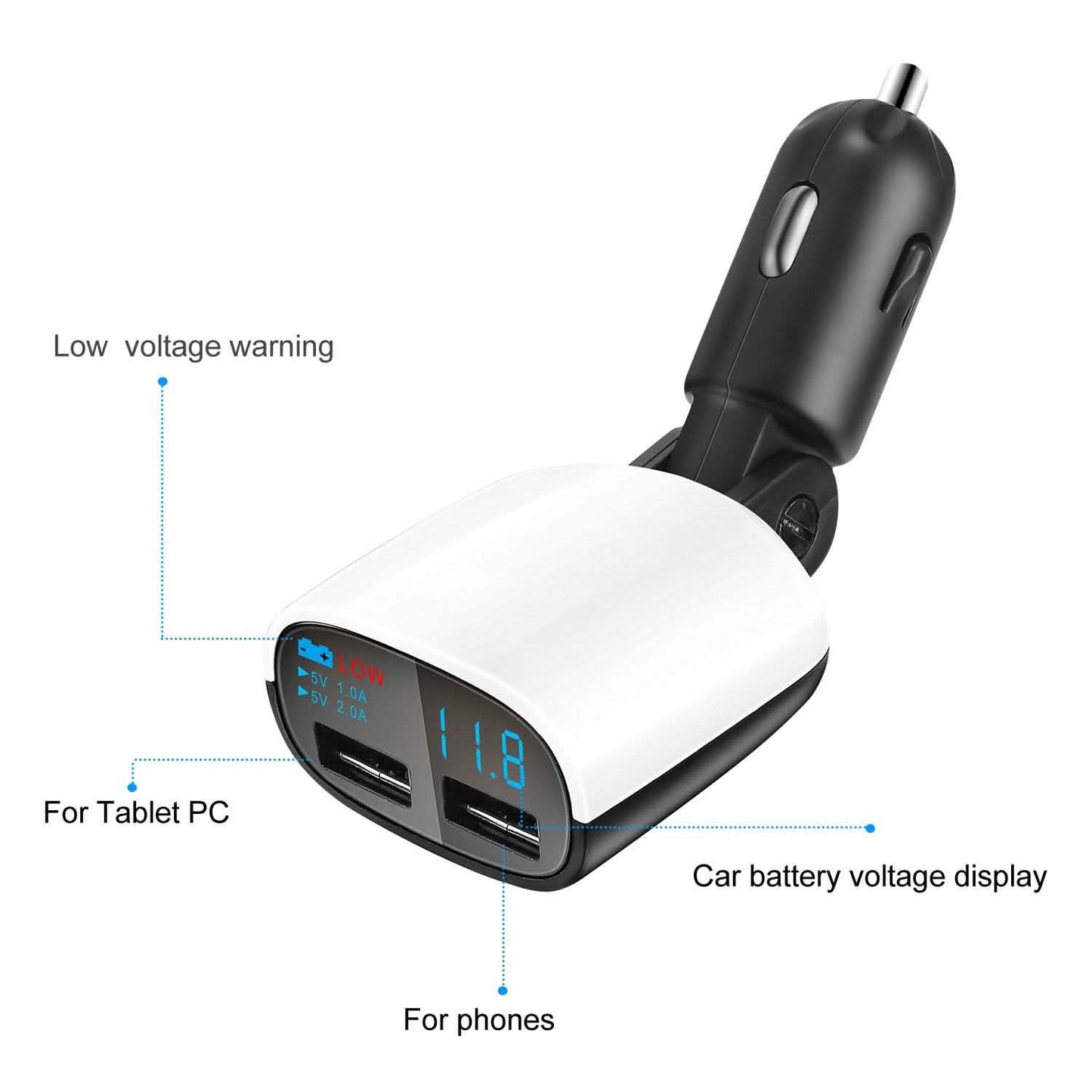 Dual USB Car Charger with Low Voltage LED Display DailySale