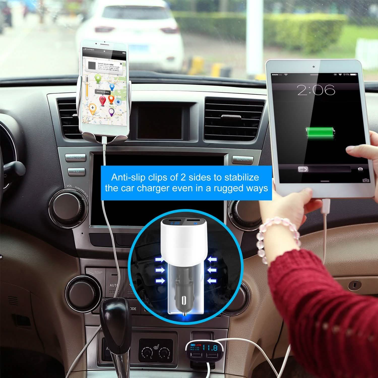 Dual USB Car Charger with Low Voltage LED Display DailySale