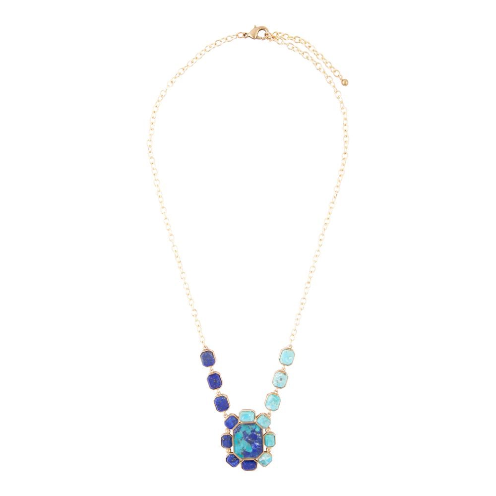 Duality Blue Lapis and Turquoise Golden Pendant Necklace Barse Jewelry
