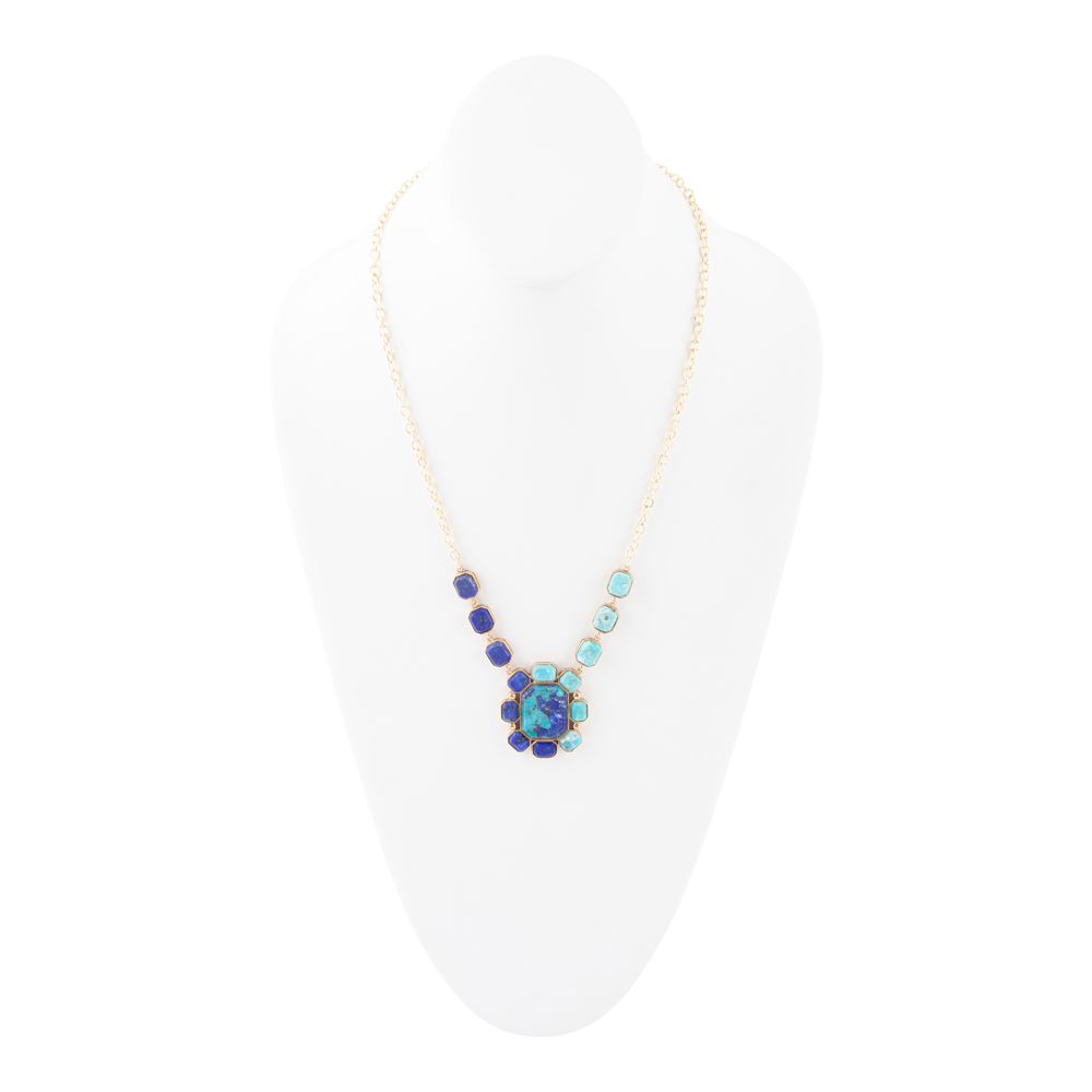 Duality Blue Lapis and Turquoise Golden Pendant Necklace Barse Jewelry