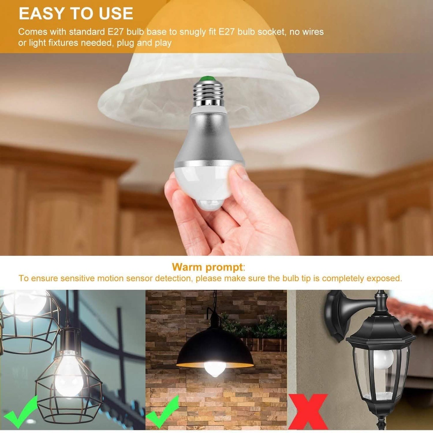 E27 Motion Sensor Light Bulb 1000LM 6500K Dust to Dawn Automatic DailySale