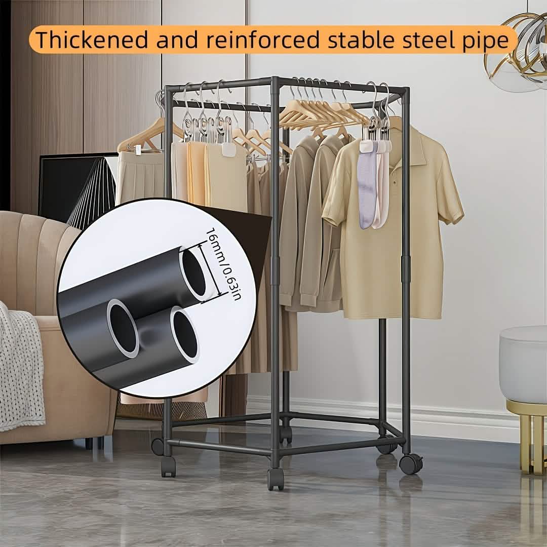 360° Rotating Freestanding Clothing Rack – Hexagonal Carbon Steel Organizer with Wheels DailySale