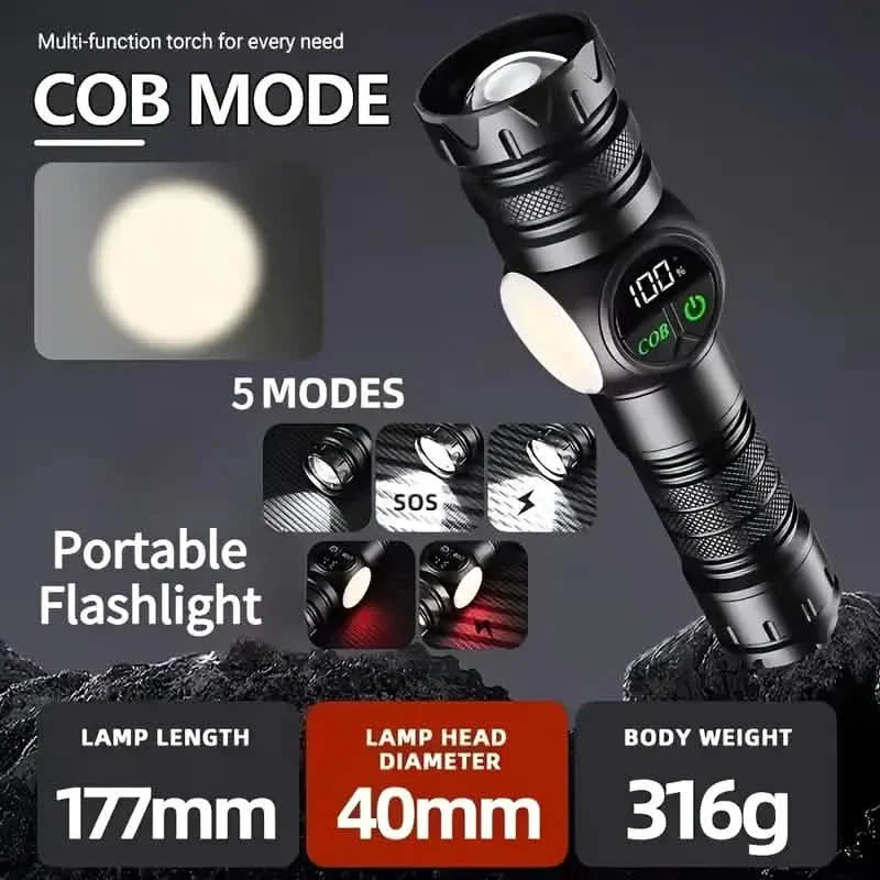Rechargeable LED Flashlight with 5 Modes & Magnetic Base – Gift Box DailySale