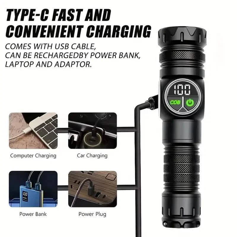 Rechargeable LED Flashlight with 5 Modes & Magnetic Base – Gift Box DailySale