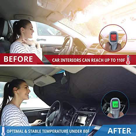 EcoNour Car Windshield Sun Shade with Storage Pouch DailySale