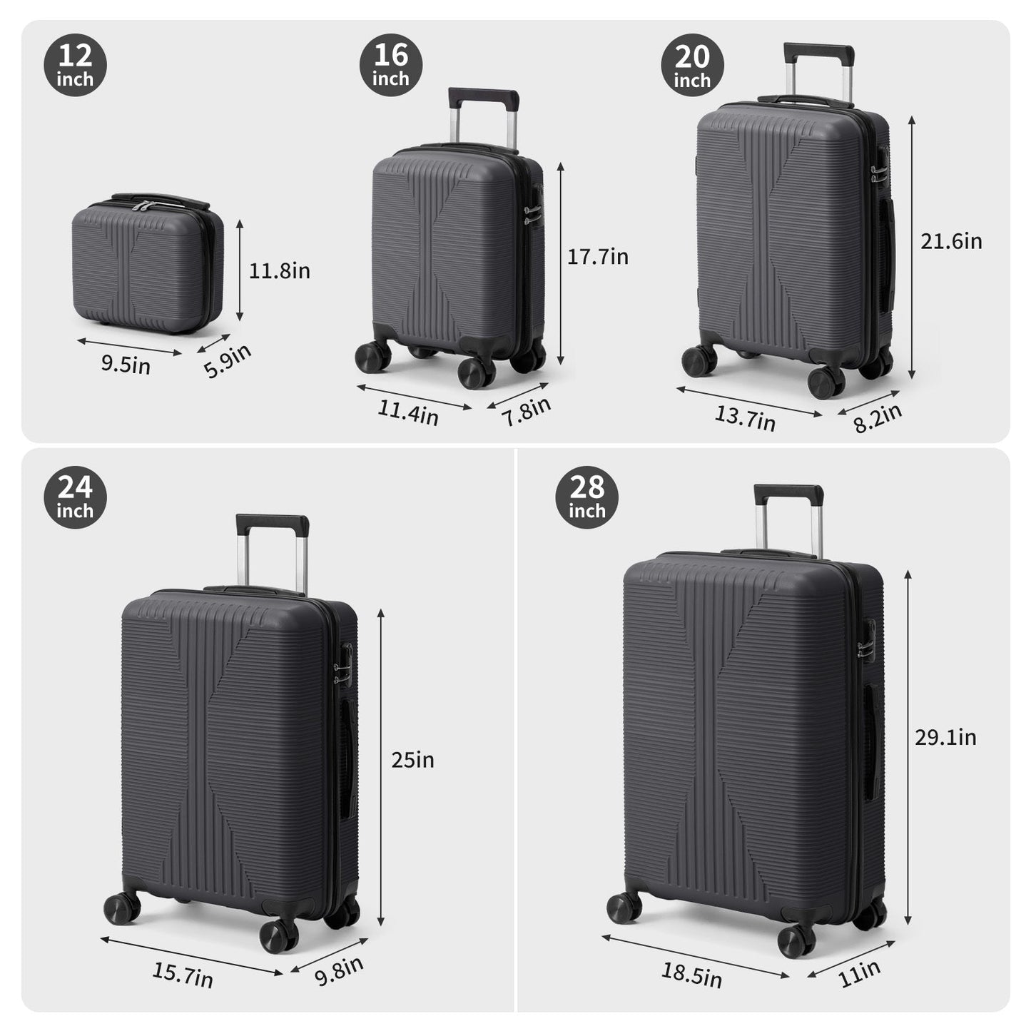 5-Piece Lightweight Luggage Set with Lock – 12/16/20/24/28 Inch DailySale