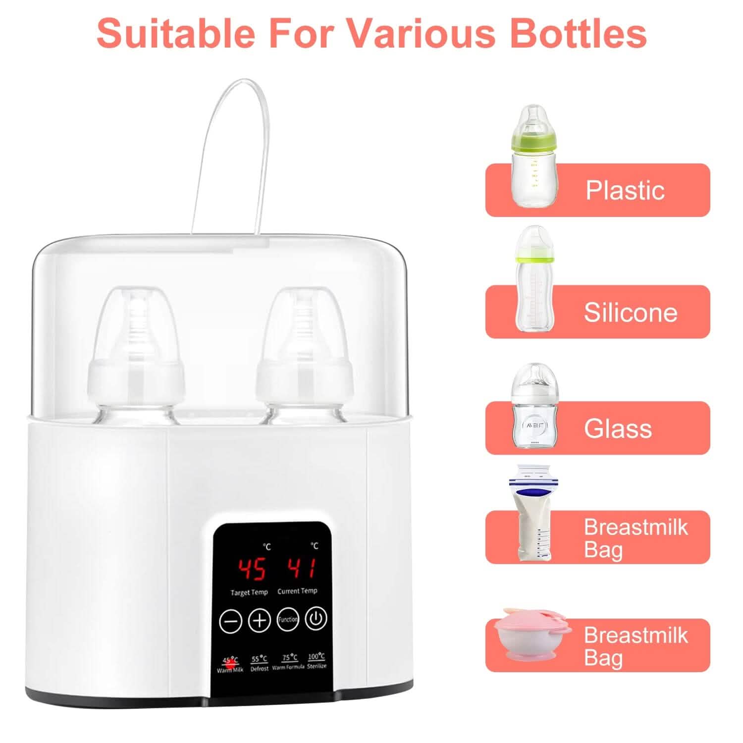 Electric Baby Milk Bottle Warmer Fit with 4 Heating Modes Adjustable Temperature Display Screen DailySale