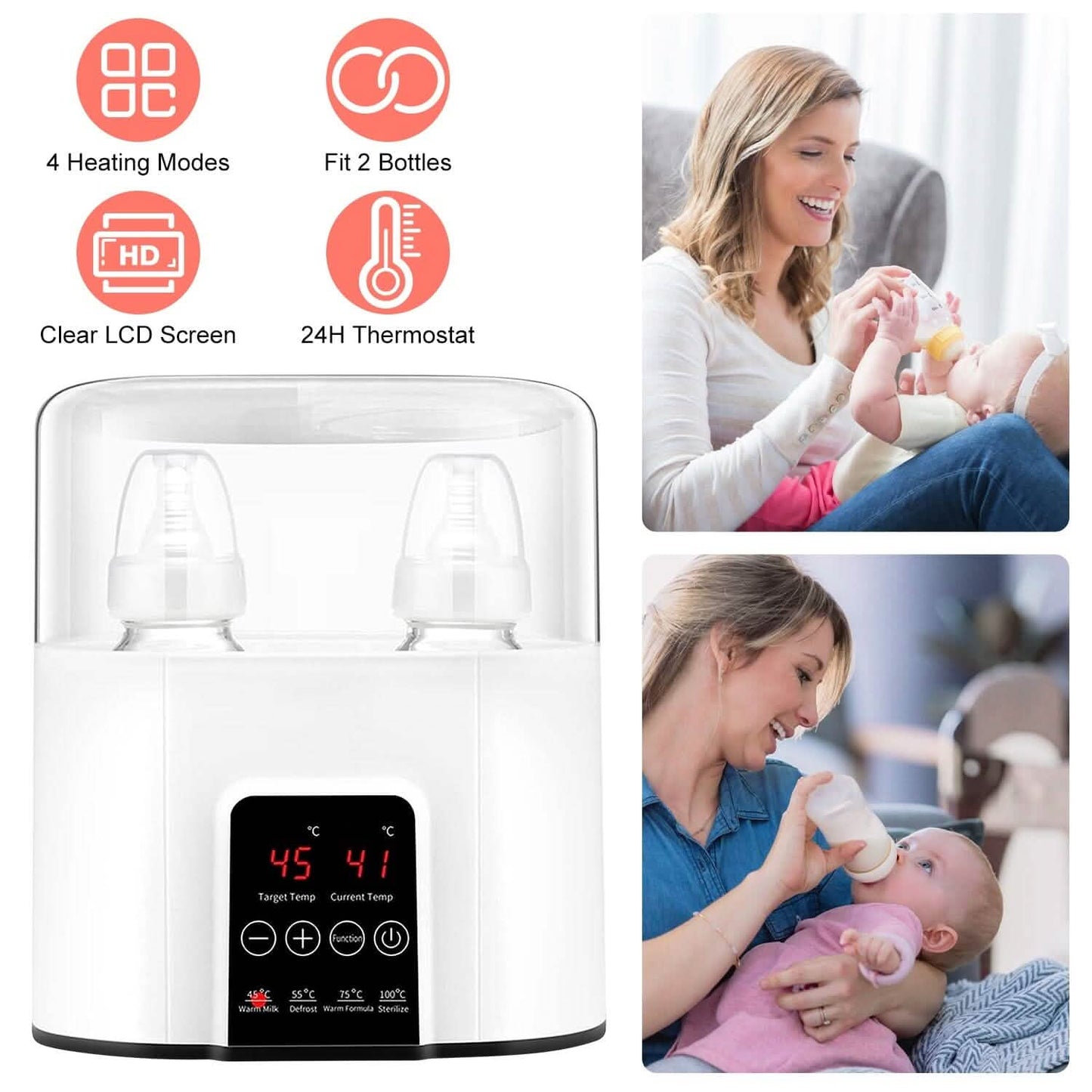 Electric Baby Milk Bottle Warmer Fit with 4 Heating Modes Adjustable Temperature Display Screen DailySale