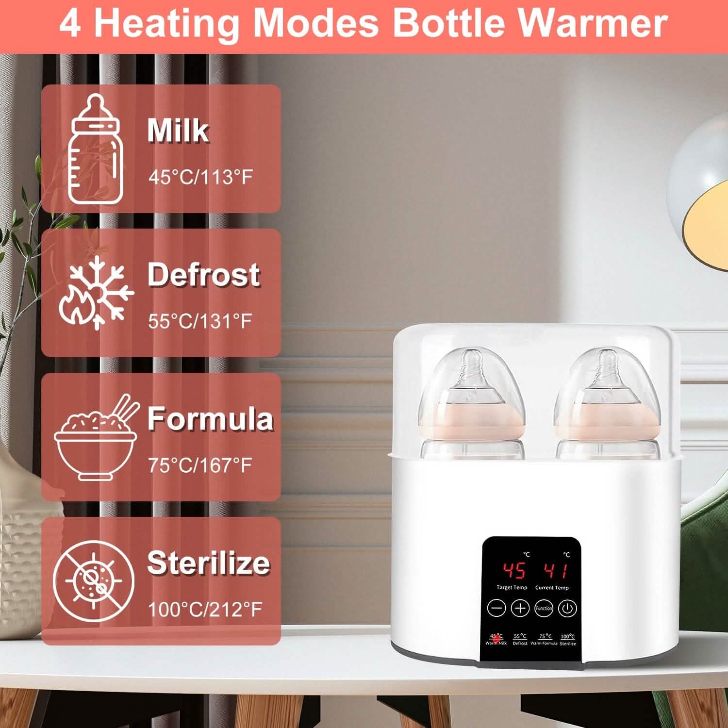 Electric Baby Milk Bottle Warmer Fit with 4 Heating Modes Adjustable Temperature Display Screen DailySale