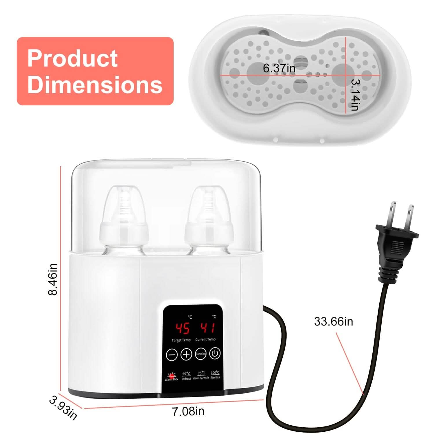 Electric Baby Milk Bottle Warmer Fit with 4 Heating Modes Adjustable Temperature Display Screen DailySale