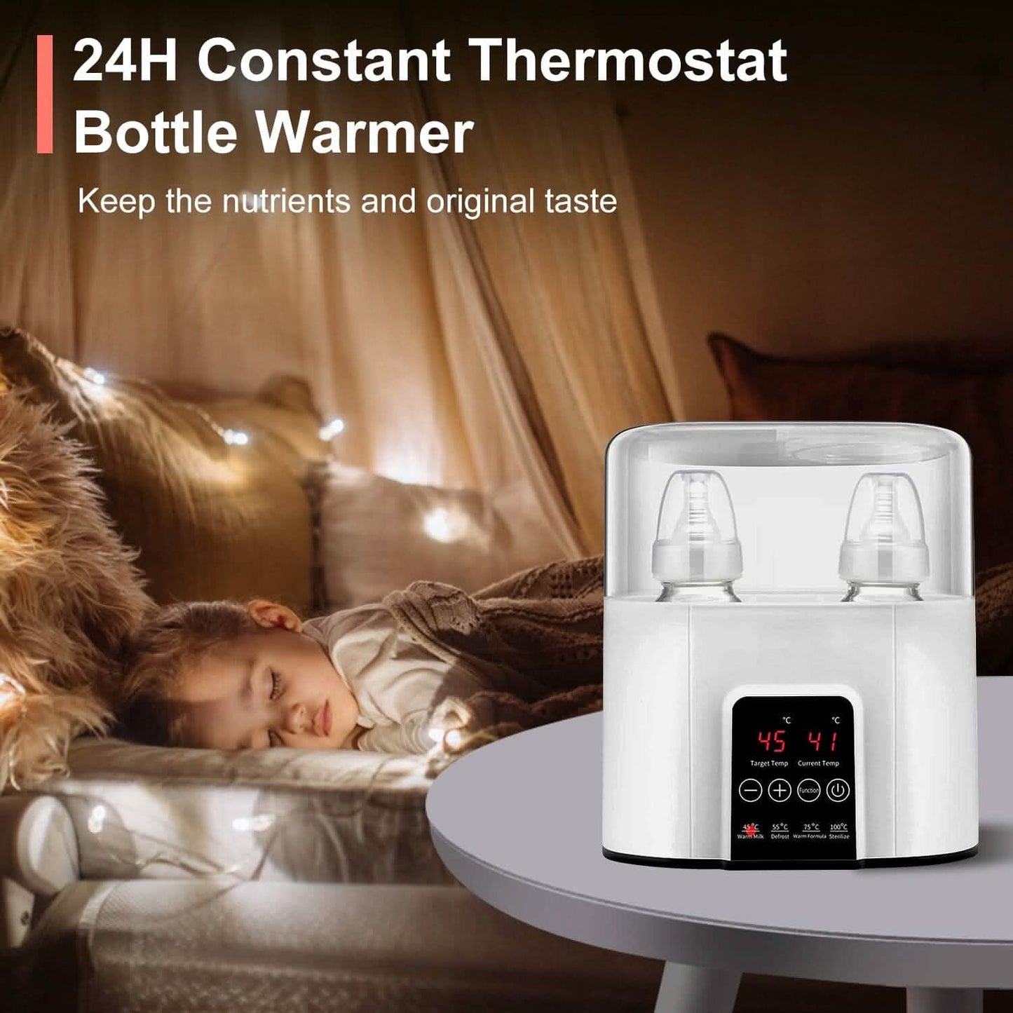 Electric Baby Milk Bottle Warmer Fit with 4 Heating Modes Adjustable Temperature Display Screen DailySale