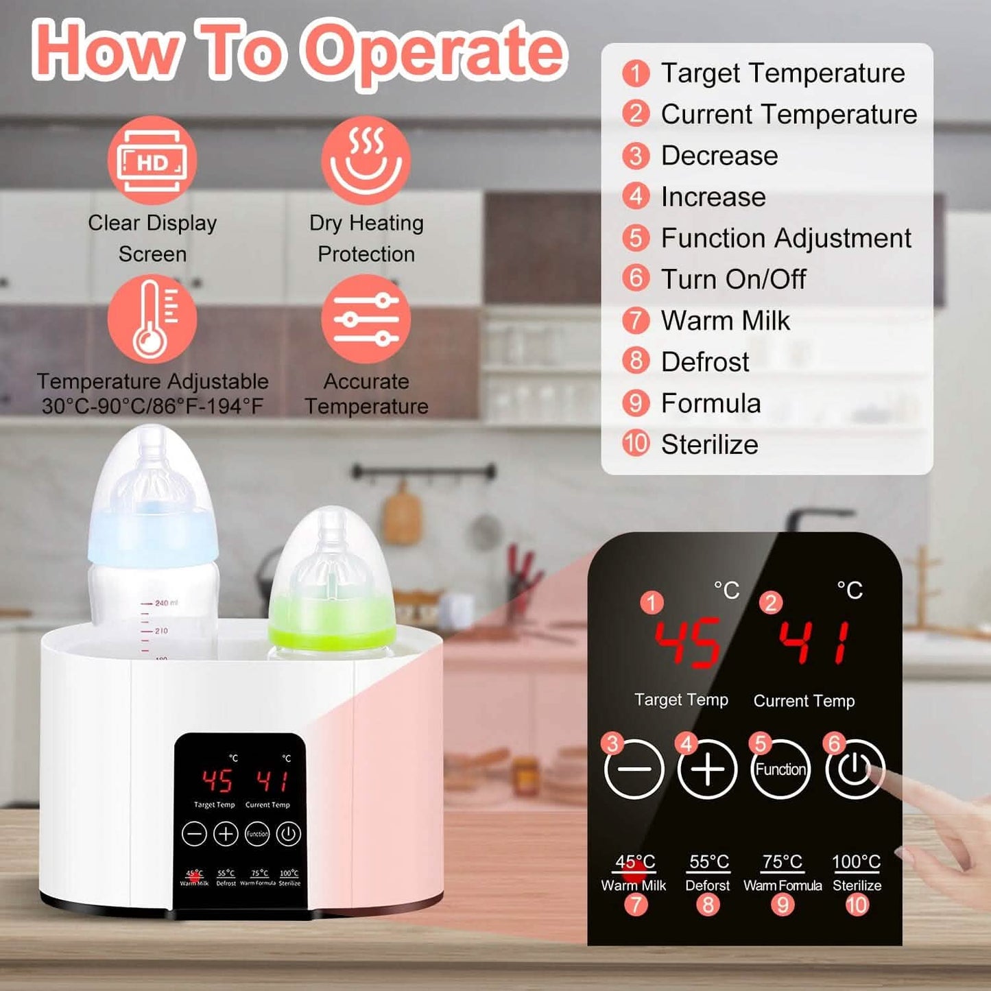 Electric Baby Milk Bottle Warmer Fit with 4 Heating Modes Adjustable Temperature Display Screen DailySale