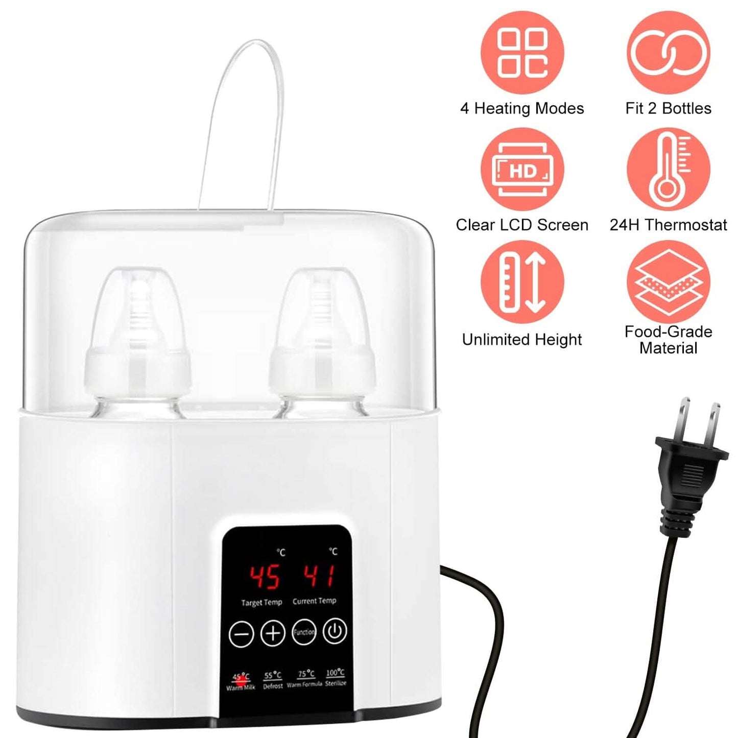 Electric Baby Milk Bottle Warmer Fit with 4 Heating Modes Adjustable Temperature Display Screen DailySale