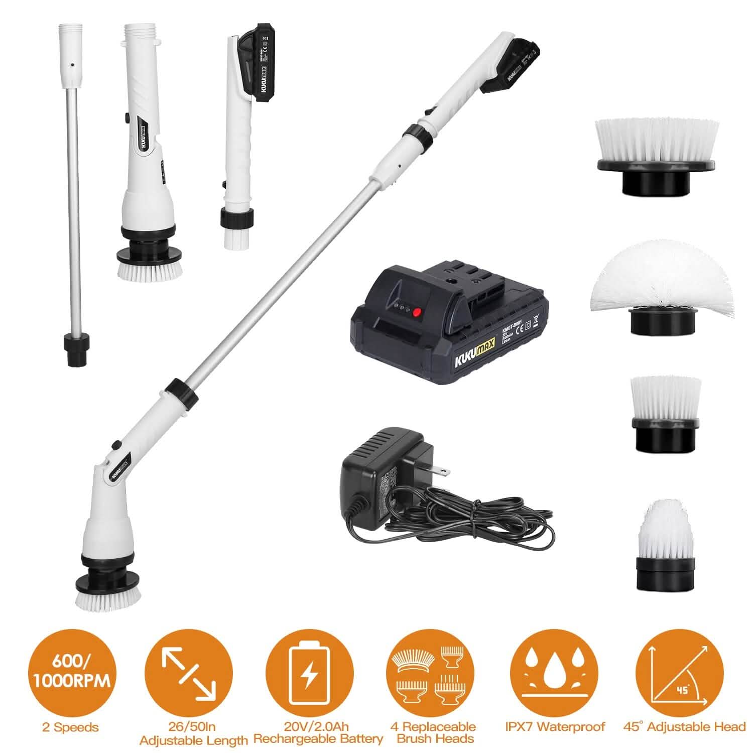 Electric Cordless Spin Scrubber Cleaning Brush with 4 Replaceable Heads DailySale