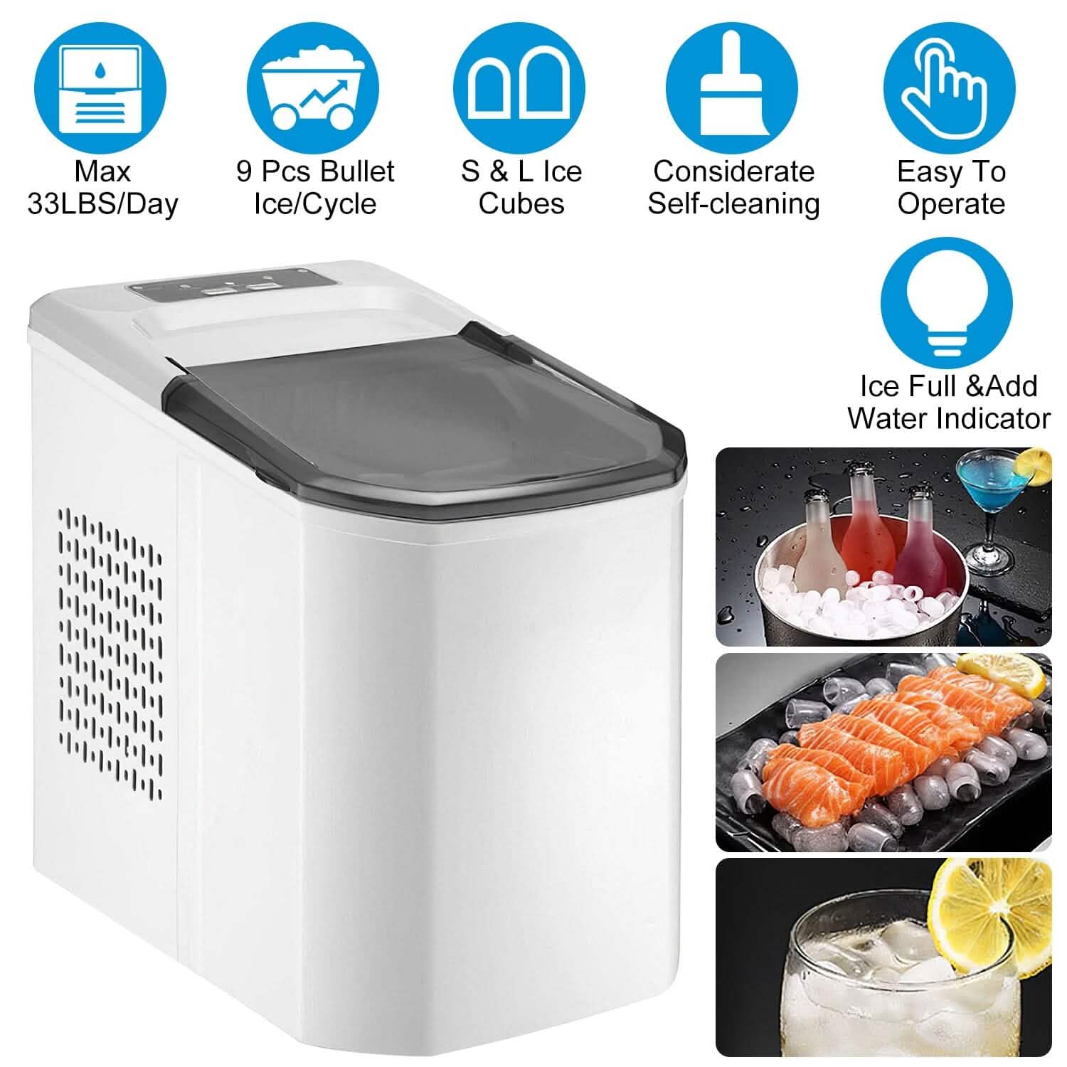 Electric Countertop Ice Make with Ice Scoop Basket Self Cleaning DailySale