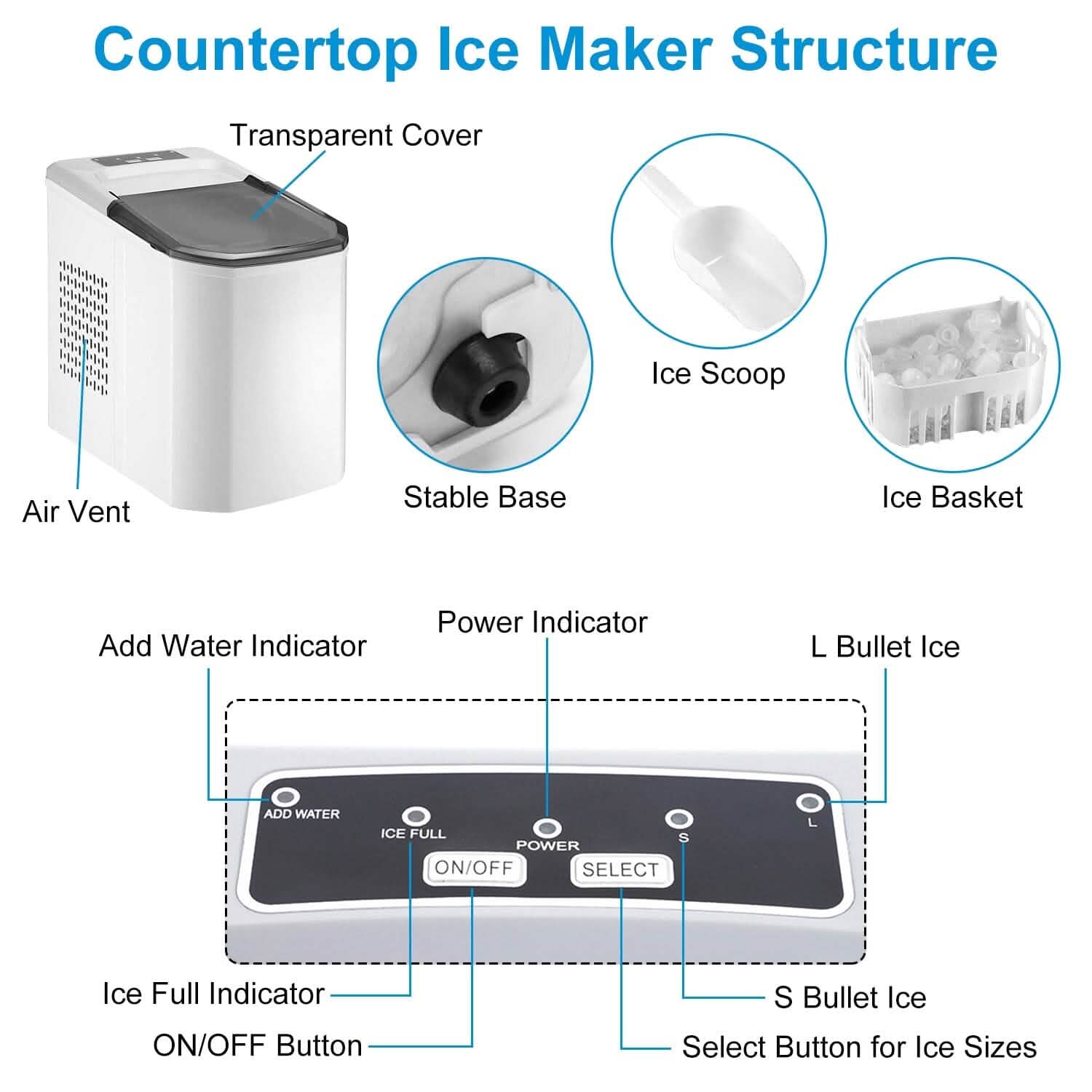 Electric Countertop Ice Make with Ice Scoop Basket Self Cleaning DailySale