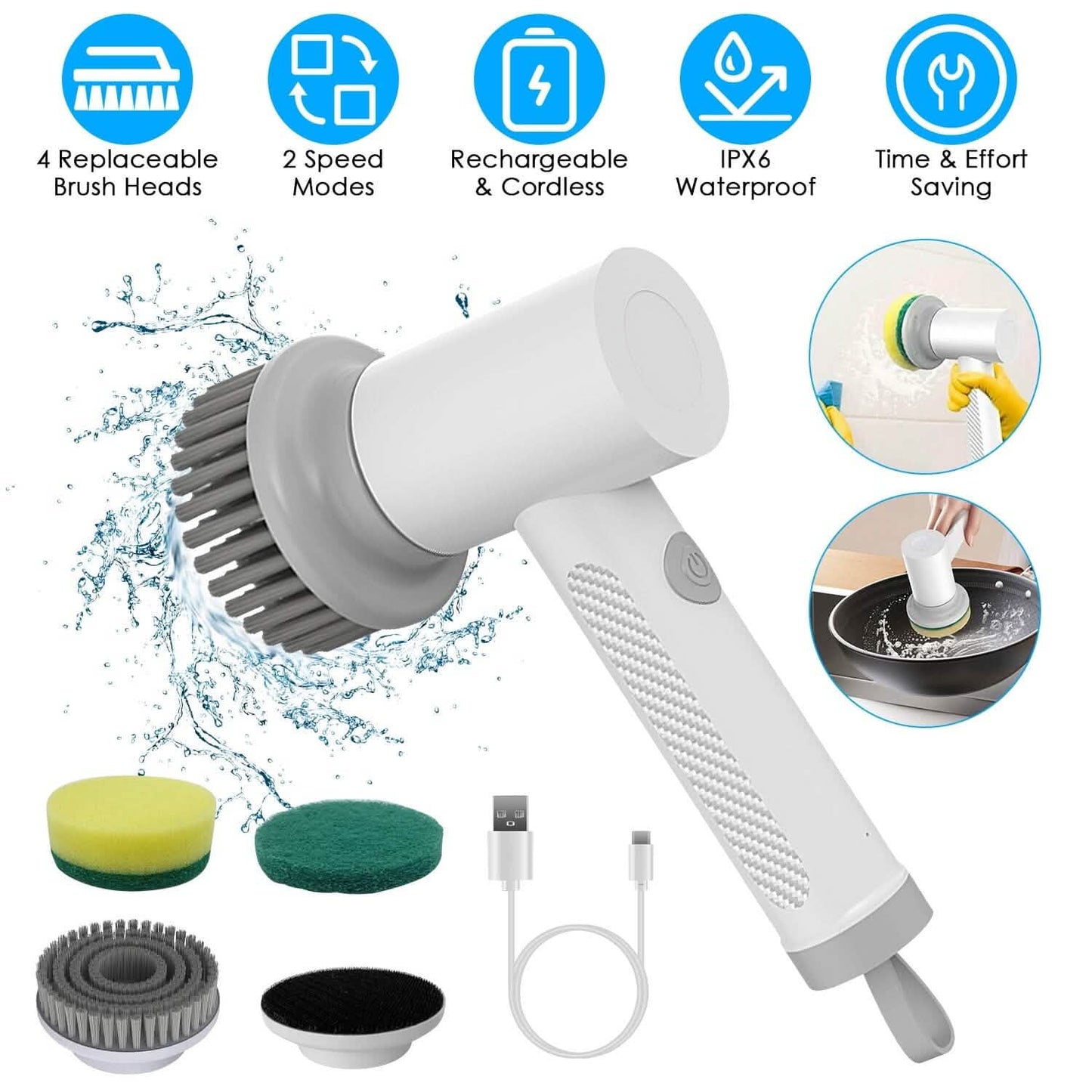 Electric Handheld Spin Scrubber Cordless Cleaning Brush with 2 Rotating Speeds DailySale