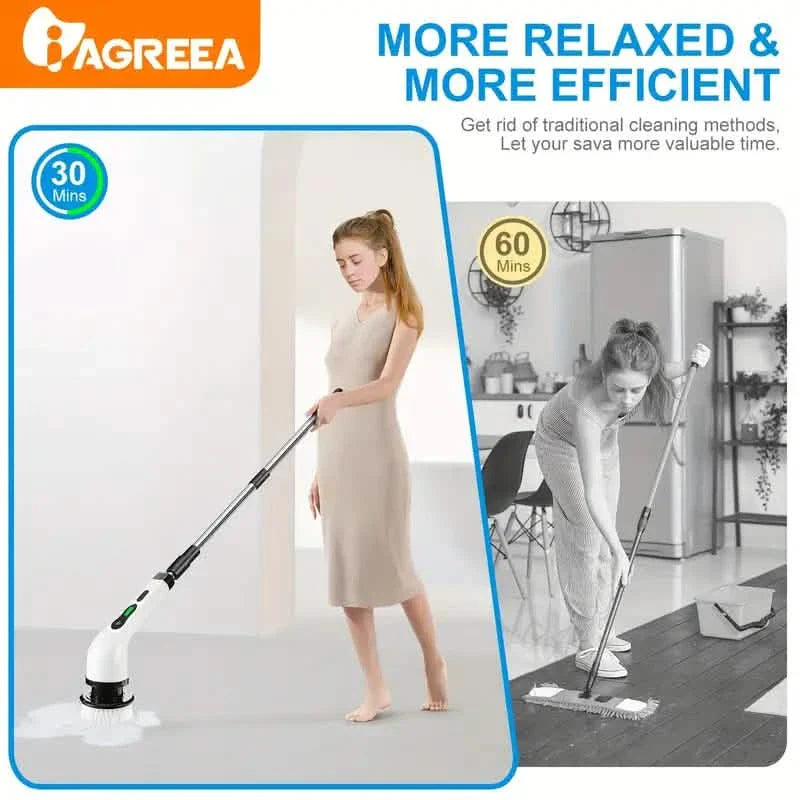 Electric Rotary Scrubber with Replaceable 8 Brush Heads and Adjustable Extension Handle DailySale