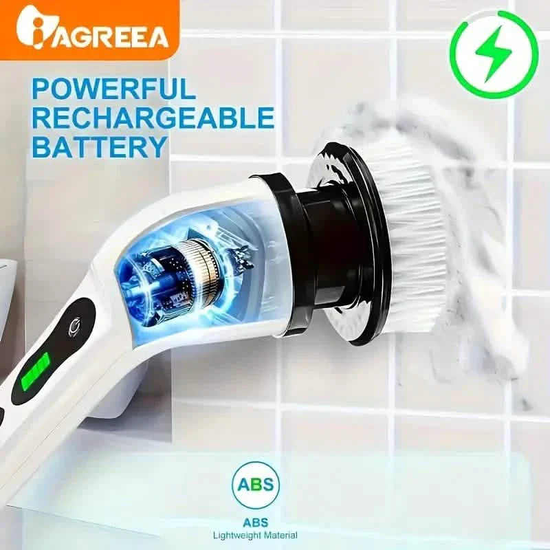 Electric Rotary Scrubber with Replaceable 8 Brush Heads and Adjustable Extension Handle DailySale