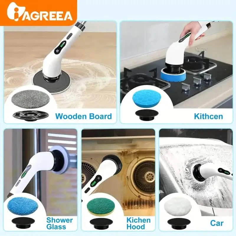 Electric Rotary Scrubber with Replaceable 8 Brush Heads and Adjustable Extension Handle DailySale