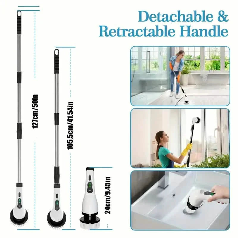 Electric Rotary Scrubber with Replaceable 8 Brush Heads and Adjustable Extension Handle DailySale