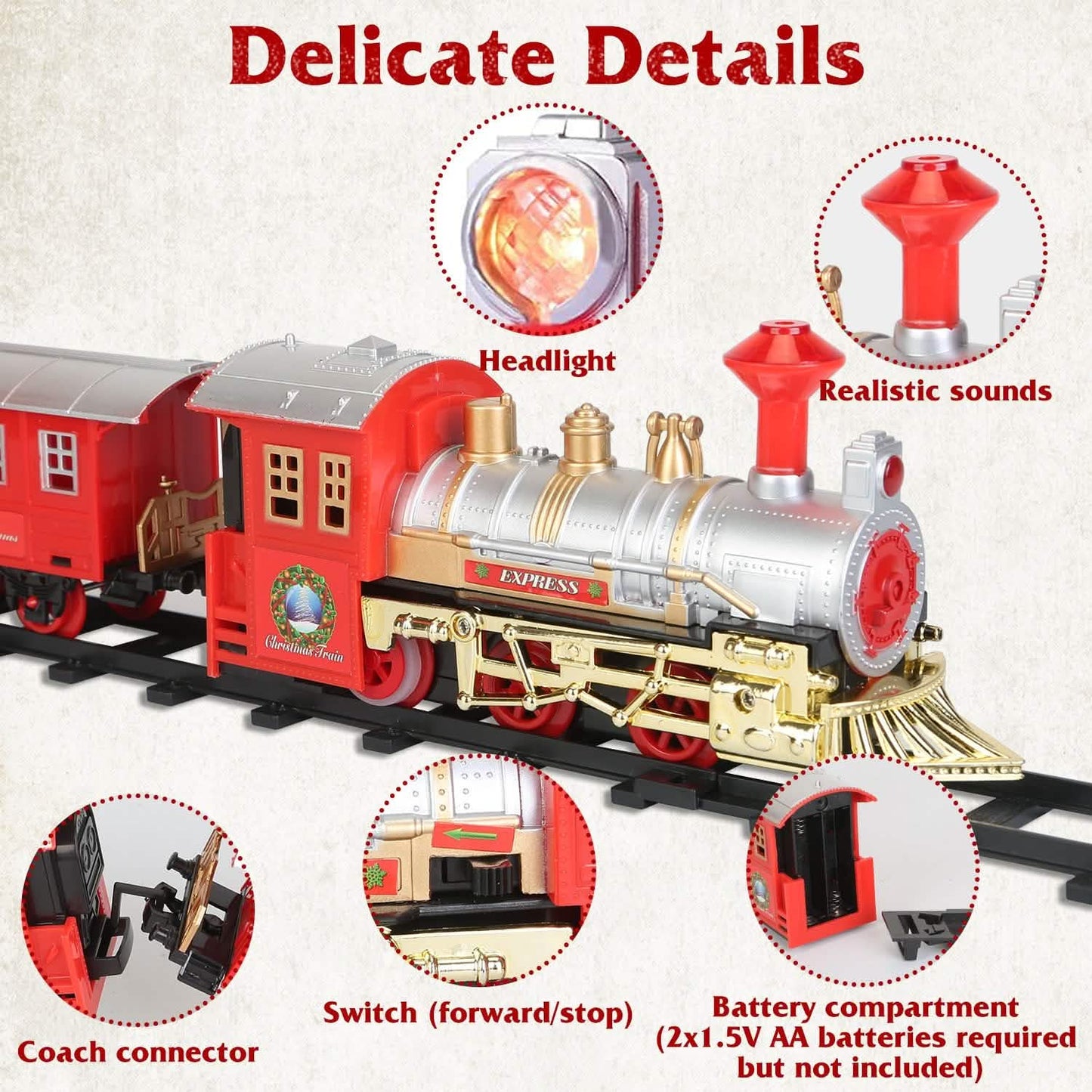 Electric Train Set Steam Locomotive Passenger Coach Coal with Sounds Light Railway DailySale