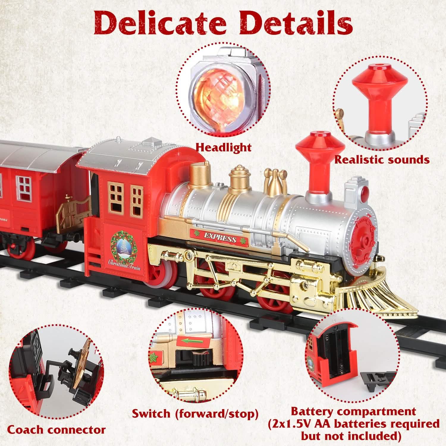 Electric Train Set Steam Locomotive Passenger Coach Coal with Sounds Light Railway DailySale