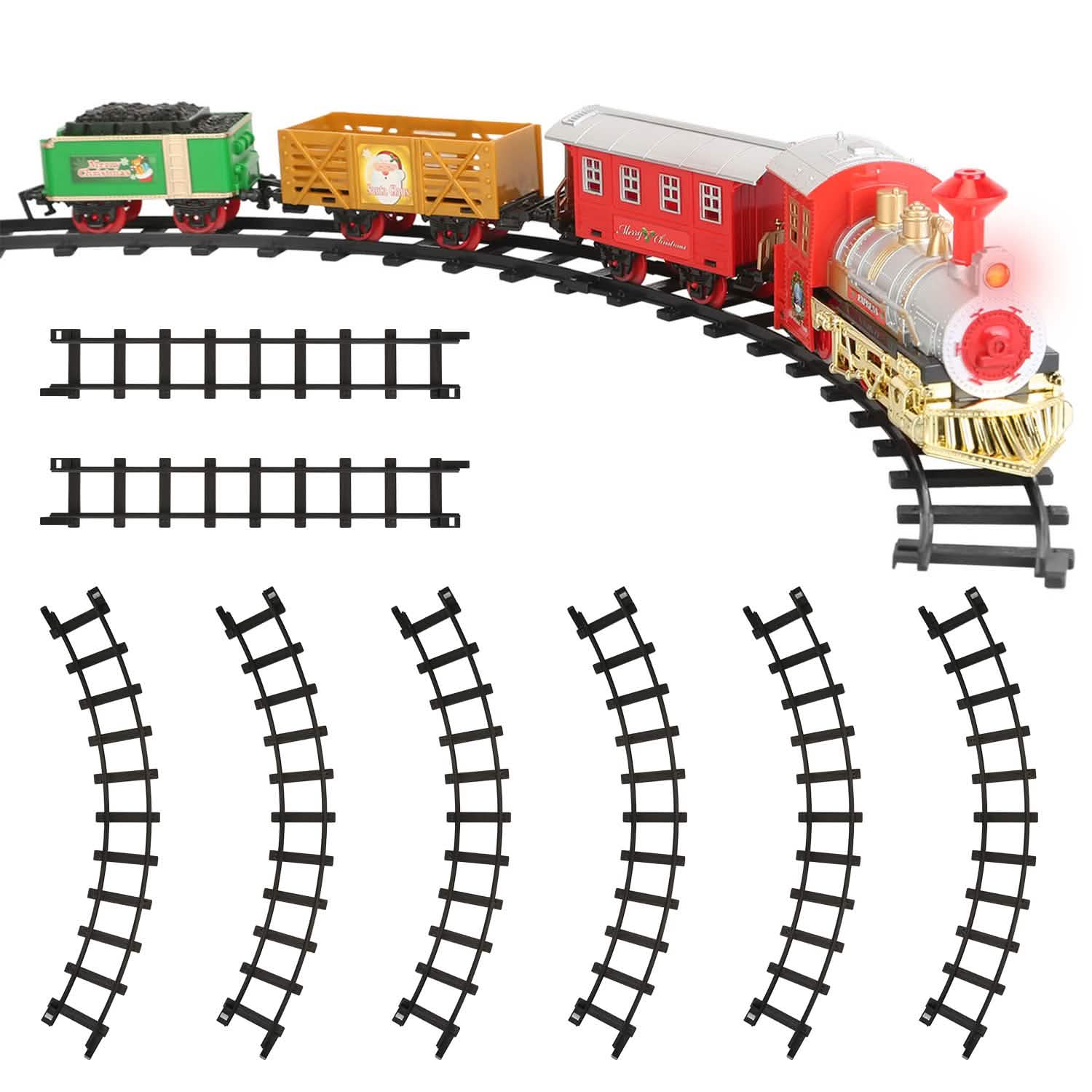 Electric Train Set Steam Locomotive Passenger Coach Coal with Sounds Light Railway DailySale