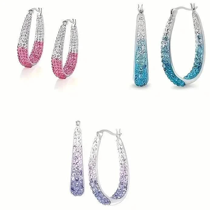 Elegant Dual Tone Gradient Glitter Hoop Earrings DailySale