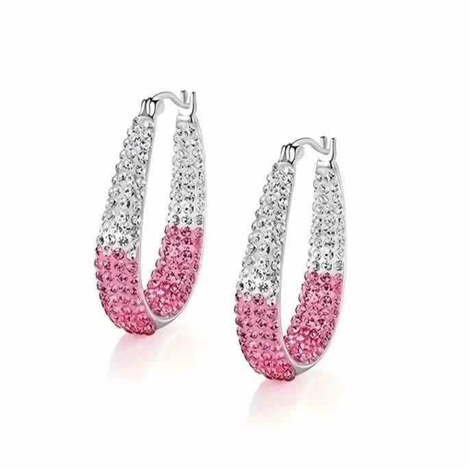 Elegant Dual Tone Gradient Glitter Hoop Earrings DailySale