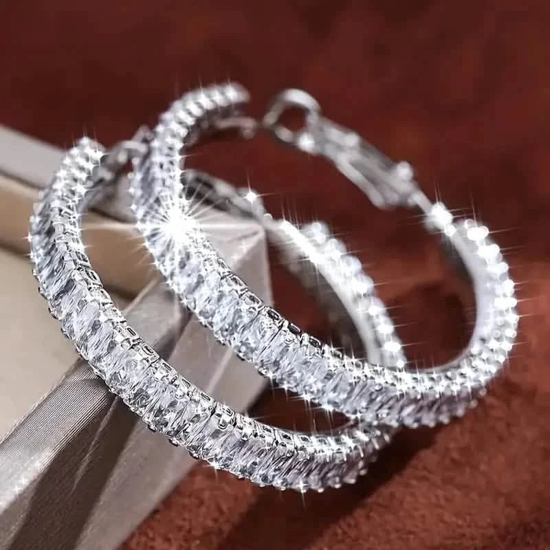 Elegant Full Rectangular Shiny Fit Square Decorative Hoop Earrings DailySale