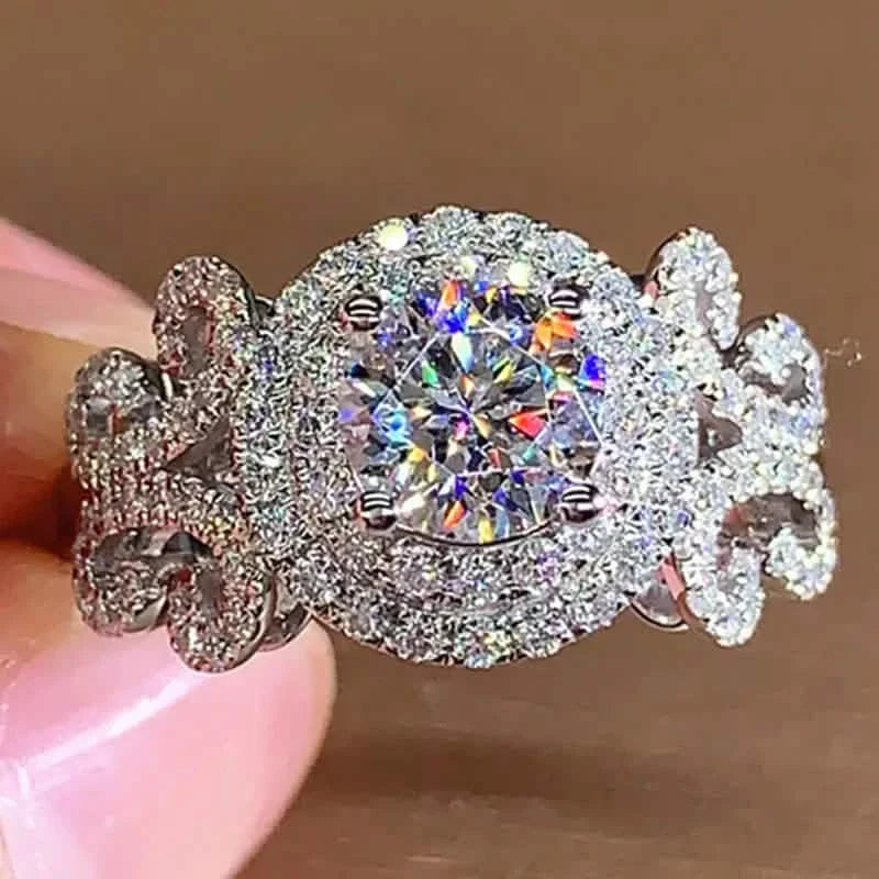 Elegant Promise Ring Trendy Halo Design Silver Plated Paved Shining Rhinestone Engagement/ Wedding Ring DailySale
