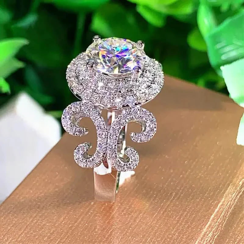 Elegant Promise Ring Trendy Halo Design Silver Plated Paved Shining Rhinestone Engagement/ Wedding Ring DailySale