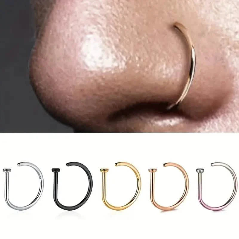 Elegant Punk-Style Stainless Steel Nose Rings - Clip-On Non-Piercing Design DailySale