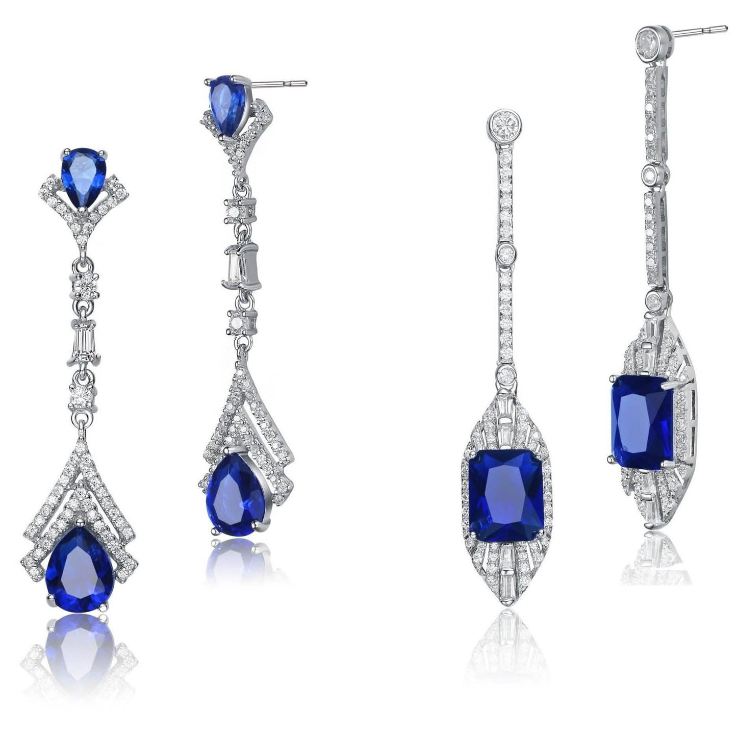 Elegant Sterling Silver Simulated with Rhodium Plated Sapphire Drop Earrings DailySale