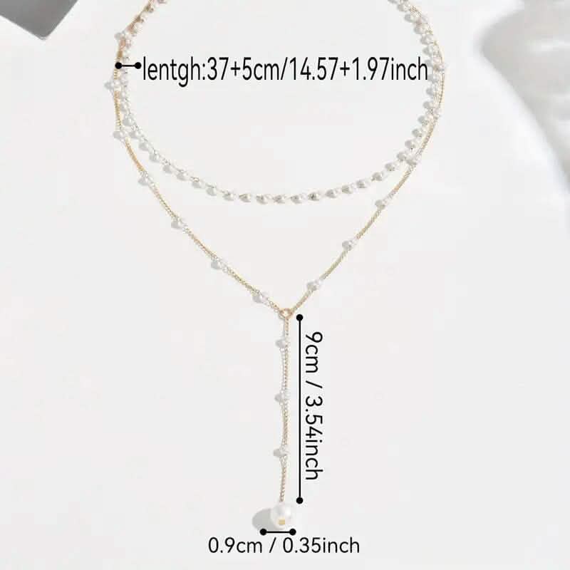 Elegant Vintage Style Double-Layer Pendant Necklace with Imitation Pearl Accents and Tassel Drop DailySale