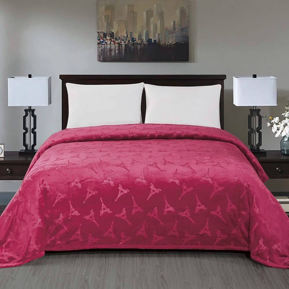 Embossed Premium Flannel Fleece Blanket - Eiffel Tower Design DailySale