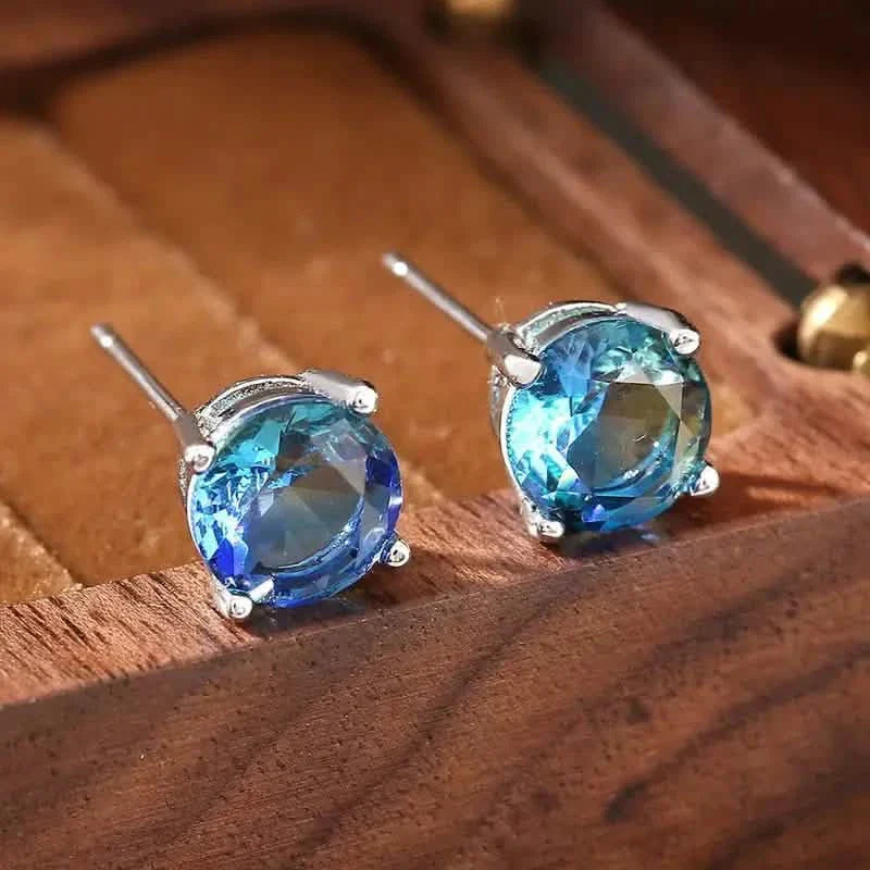 European and American Style Copper Earrings with Blue Zirconium DailySale