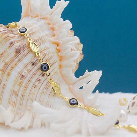 Evil Eye Anklet 10" Blue Plain Mariner High Polish DailySale