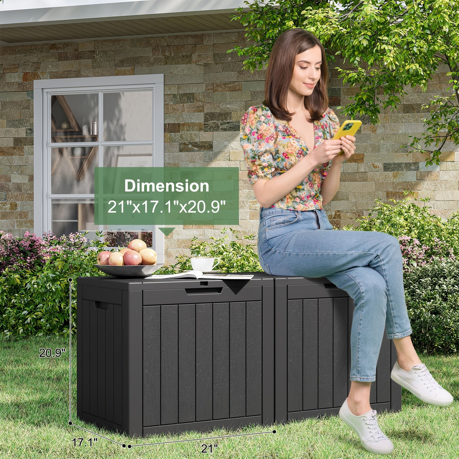 35 Gallon Outdoor Resin Storage Box – Black/Wood Grain DailySale
